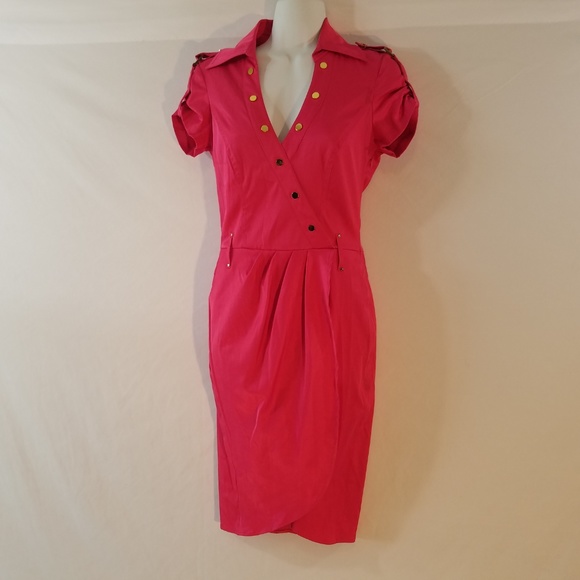 Cache Wrap Shirt Stretch Belted Career Dress - Picture 3 of 5